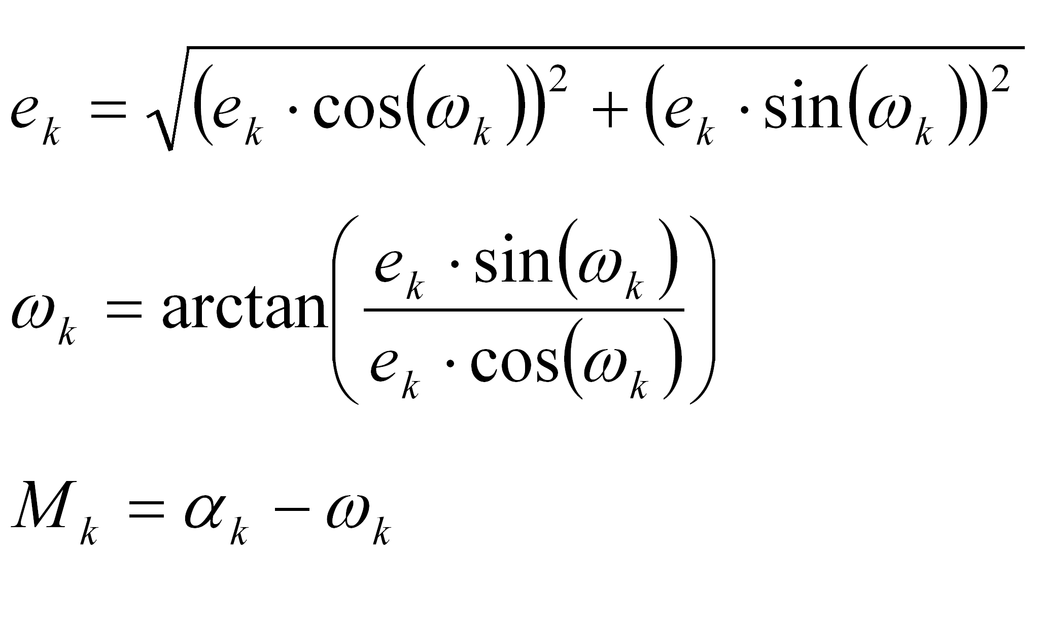 Equations for eccentricity, argument of perigee and mean
      anomaly