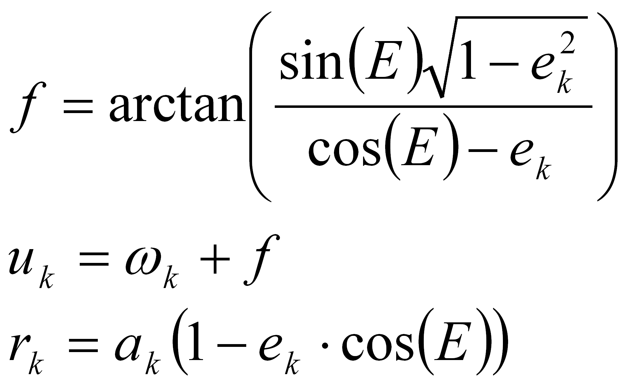 Equation for true anomaly, argument of latitude and
      radius,