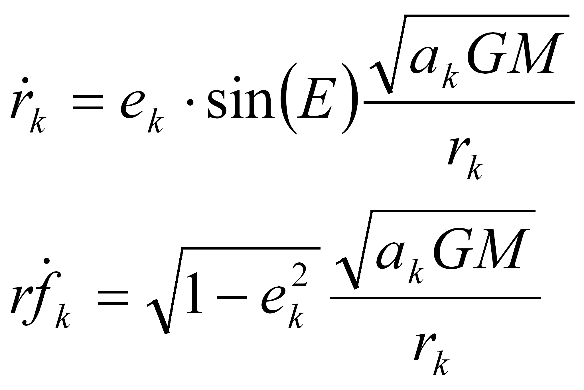 Equations for velocity terms
